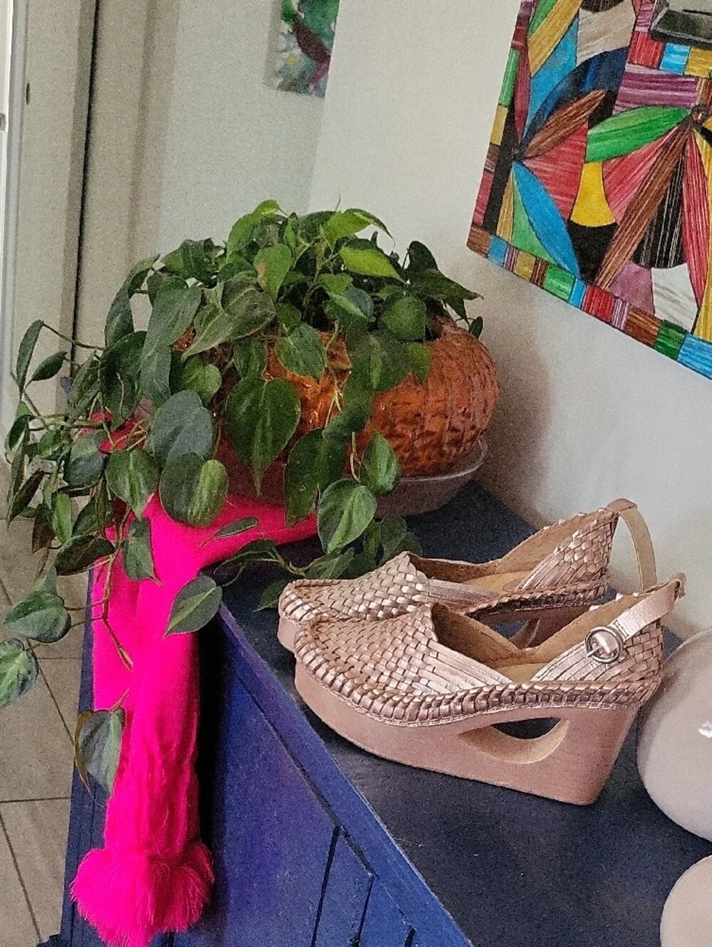 Free People Woven Metallic Rose Gold Slingback Mules